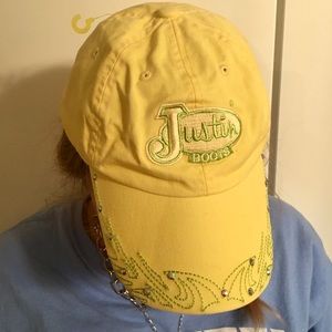 JUSTIN BOOTS YELLOW EMBELLISHED BASEBALL CAP